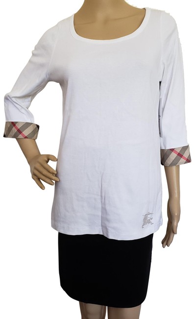 Burberry White XL Nova Check Plaid Longsleeve Blouse14 L