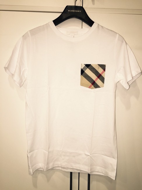 Burberry White Boys Check Pocket Tee Shirt14 L