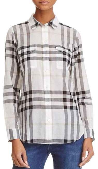 Burberry White Check Print Shirt Button down Top12 L