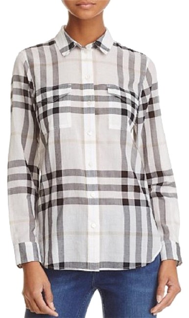 Burberry White Check Print Shirt Button down Top8 M