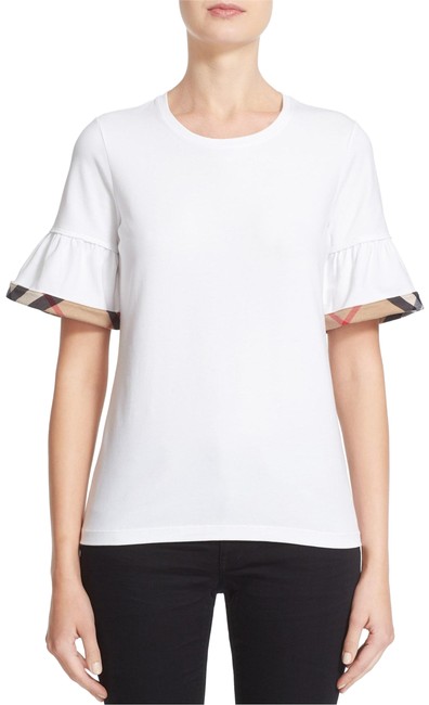Burberry White Check Trim Bell Sleeve Tee Blouse12 L