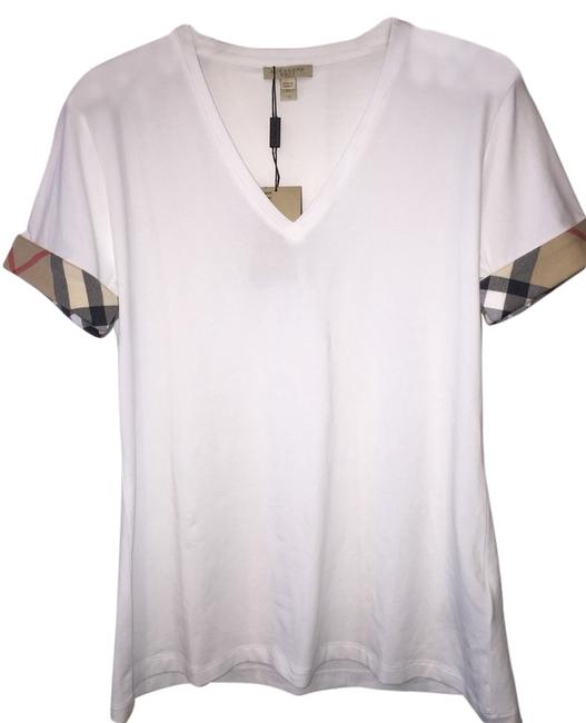 Burberry White Check Trim V neck Tee Shirt14 L