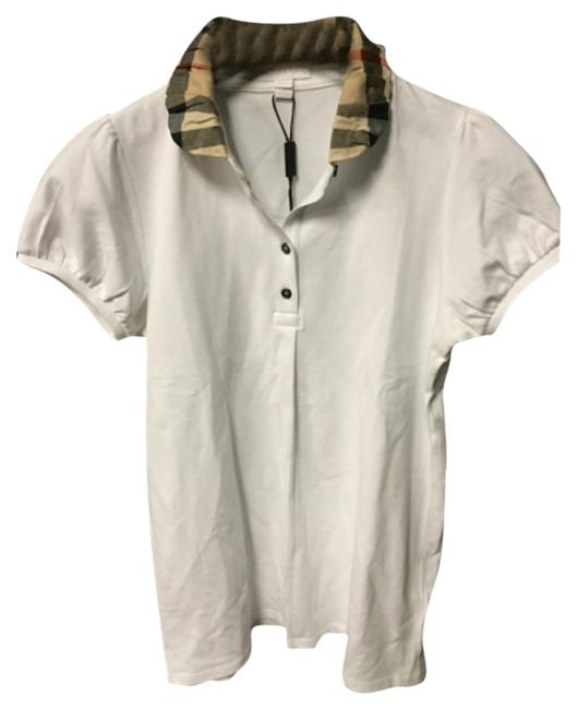 Burberry White Girls Check Collar Pique Polo Shirt Button down Top14 L