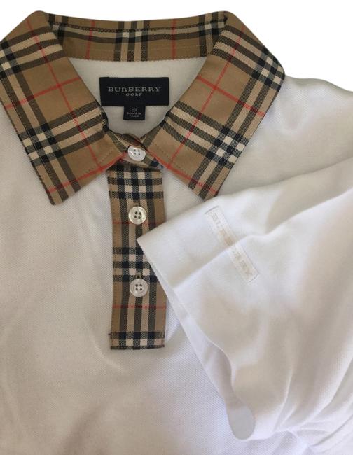 Burberry White Golf Polo Pique Plaid Blouse6 S