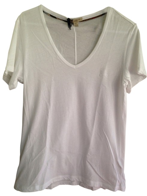 Burberry White L Lightweight Cotton V neck Navy Tee Shirt12 L