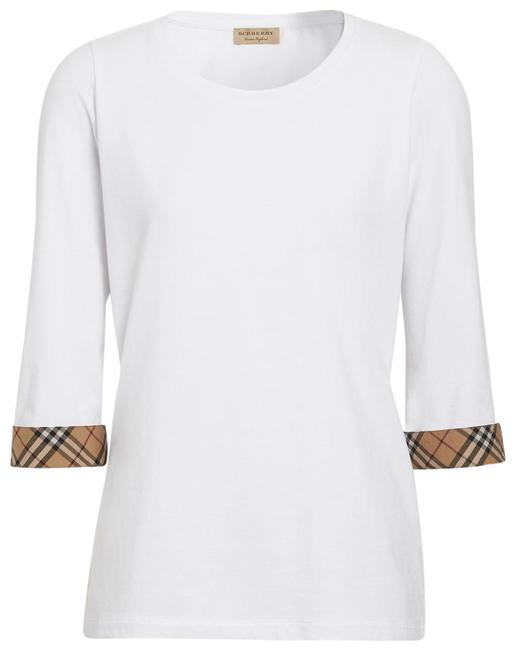 Burberry White Lohit Three quarter Check cuff Tee Blouse16 XL, Plus 0x