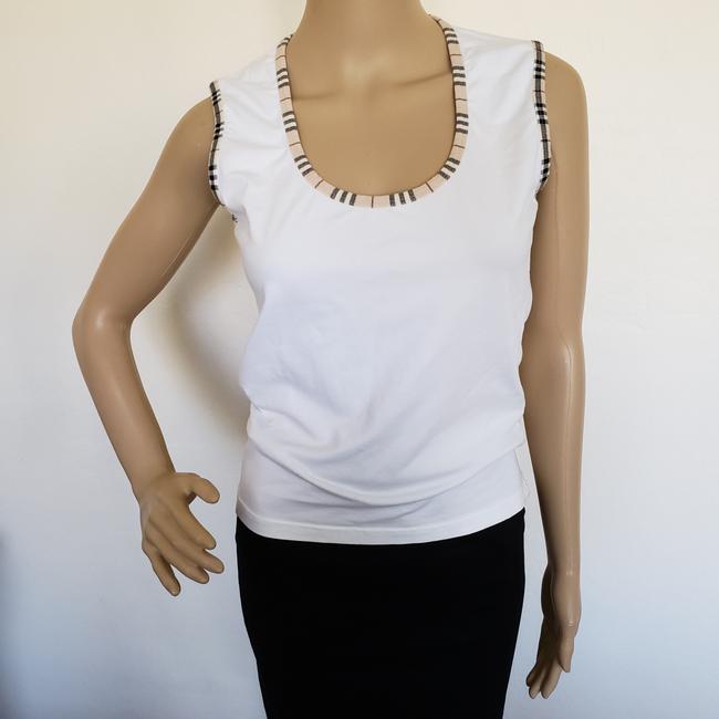 Burberry White Nova Check Print Short Sleeve Knit Tank TopCami8 M