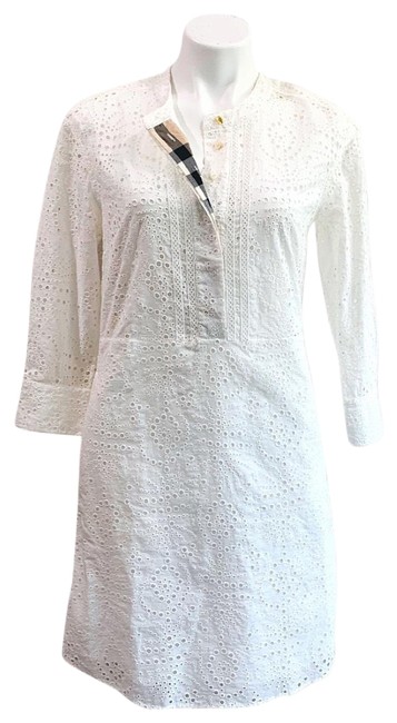 Burberry White Pattern 34 Sleeve Short Casual Dress4 S