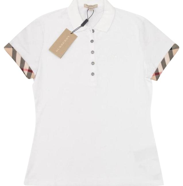 Burberry White Pique Polo with Nova Check Trim Tee Shirt12 L