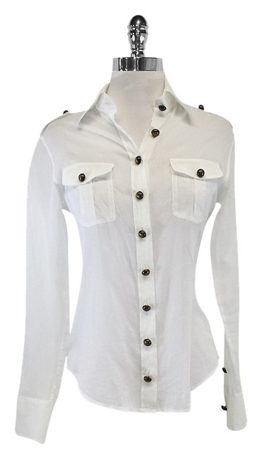 Burberry White Sheer Cotton Button Blouse4 S