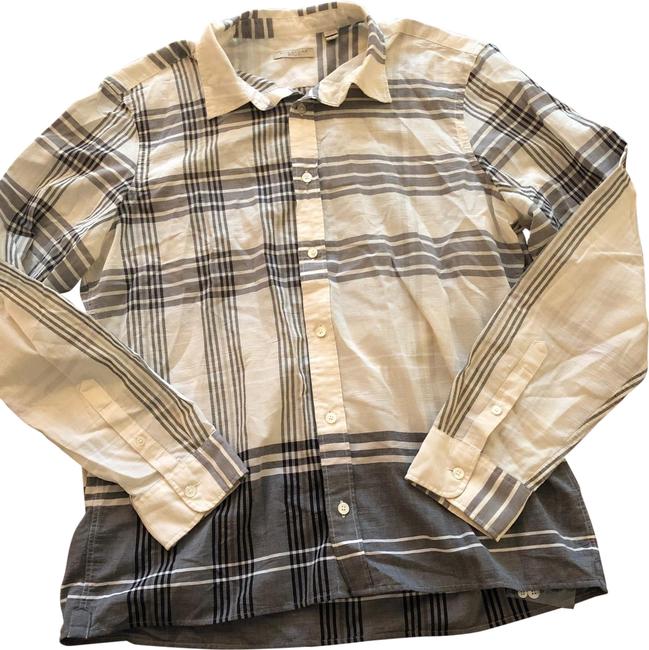 Burberry White Tan Plaid Mens Button down Top14 L