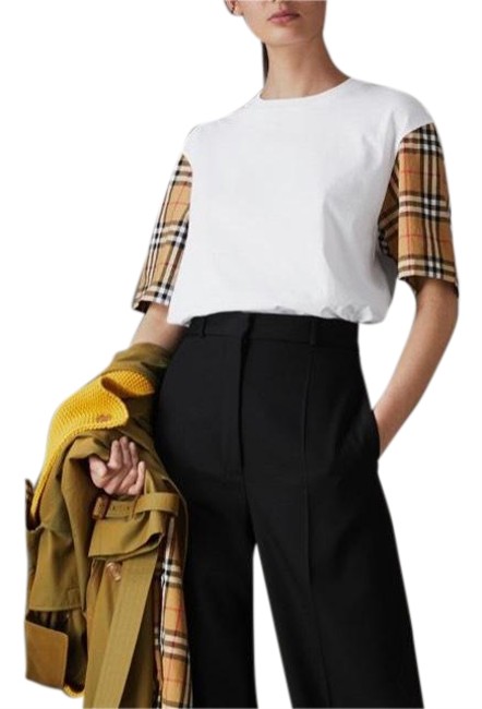 Burberry White Vintage Sleeve Check Cotton Tee Shirt4 S