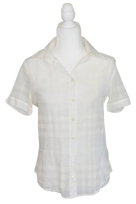 Burberry White Yellow Plaid Short Sleeve Button down Top8 M