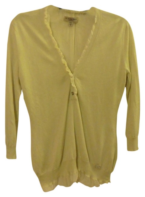 Burberry Pastel Silk V neck 34 Sleeve Yellow Green Sweater