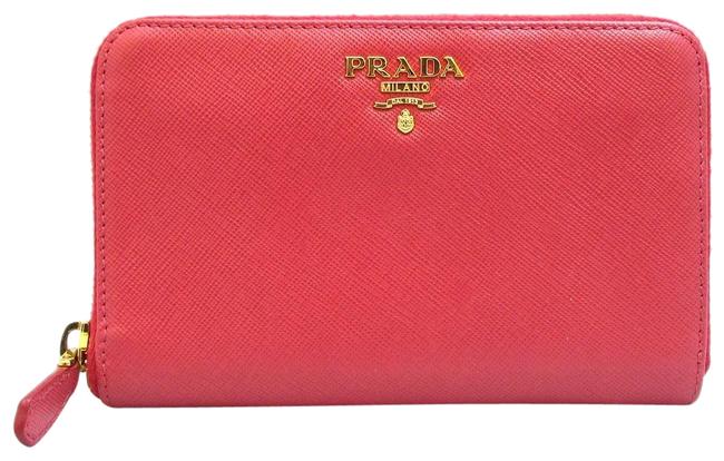 Prada PeoniaPink Compact Round Fastener 1m1157 Leather Ladies Long Wallet