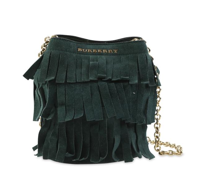 Burberry Bucket Baby Fringe Green Suede Cross Body Bag