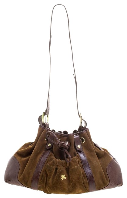 Burberry And Drawstring Brown Leather Suede Hobo Bag