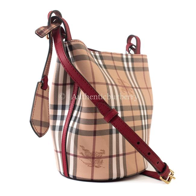 Burberry Bucket And Haymarket Check BlackPoppy Red Leather Cross Body Bag