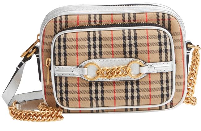 Burberry Antique YellowSilver Vintage Check Link Camera Cross Body Bag
