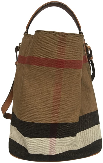 Burberry Ashby Brown Canvas Leather Trims Hobo Bag