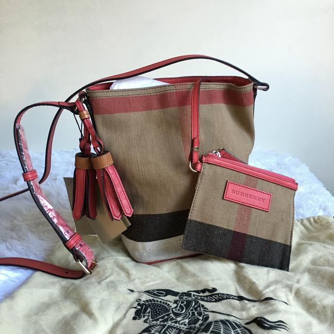 Burberry Bucket Ashby Tan CanvasLeather Cross Body Bag