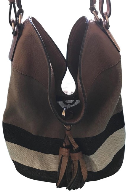 Burberry Ashby Check Canvas with Tassels Brown Fabric Cross Body Bag