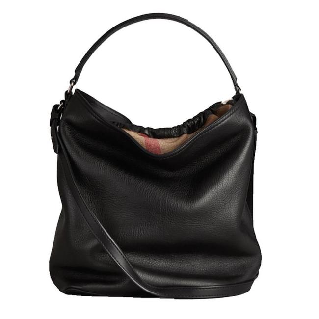 Burberry Ashby Check Purse Black Leather Hobo Bag