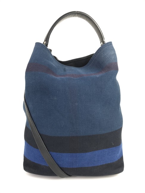 Burberry Ashby Medium Blue Canvas Hobo Bag