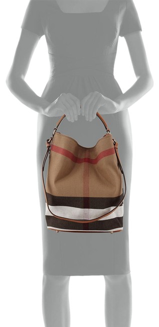 Burberry Ashby Medium Saddle BrownCheck CanvasCalfskin Hobo Bag