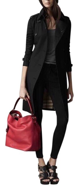 Burberry Ashby Shoulder Tote Pebble Leather Red Hobo Bag