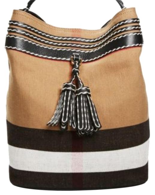 Burberry Ashby Tassel Whipstich Multi Color Canvas Leather Hobo Bag