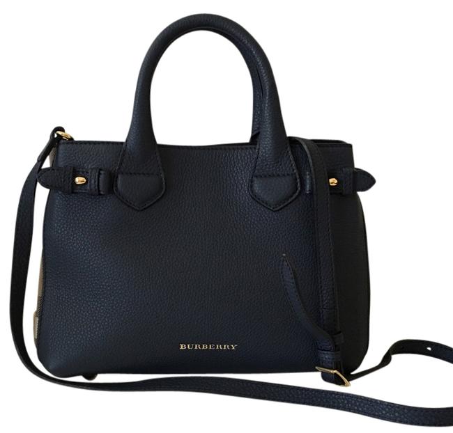 Burberry Banner House Check Midnight Blue Leather Satchel Cross Body Bag