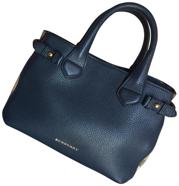 Burberry Banner House Check Satchel Midnight Blue Leather Cross Body Bag