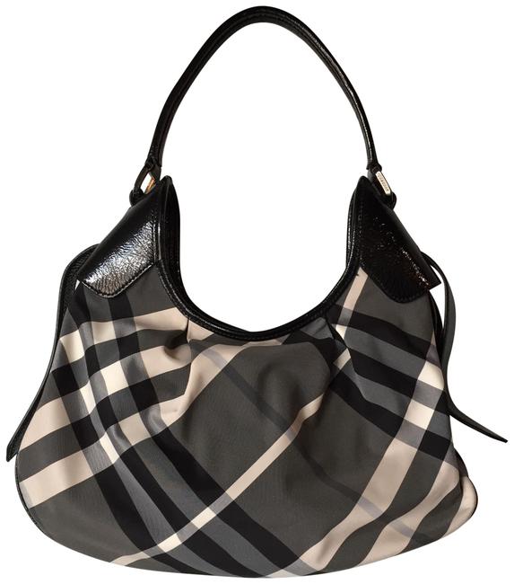 Burberry Brooklyn Check Small Black White and Grey Hobo Bag