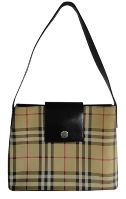 Burberry BeigeBlack PvcLeather Hobo Bag