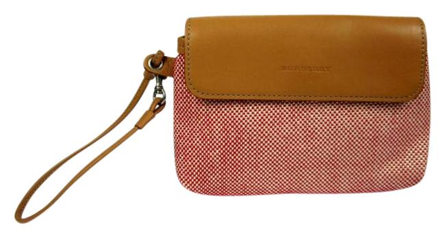 Burberry Beige Nova Check ClutchOrganizer Red Leather Clutch