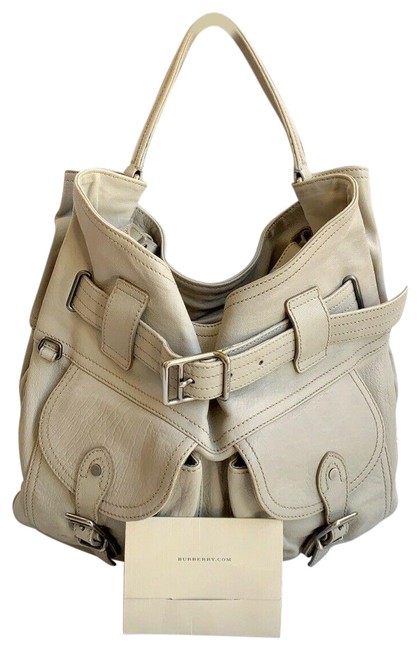 Burberry Belted ShoulderHandbag Light Gray Leather Hobo Bag