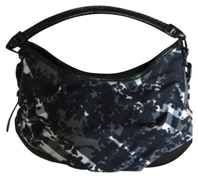 Burberry BlackWhite LeatherNylon Hobo Bag