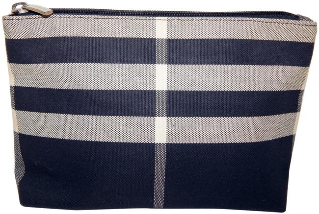 Burberry Black Beige Plaid Cosmetic Top Zip Multi color Canvas Clutch