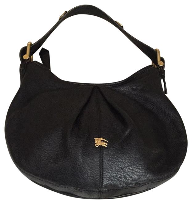 Burberry Black Grainy Soft Leather Hobo Bag