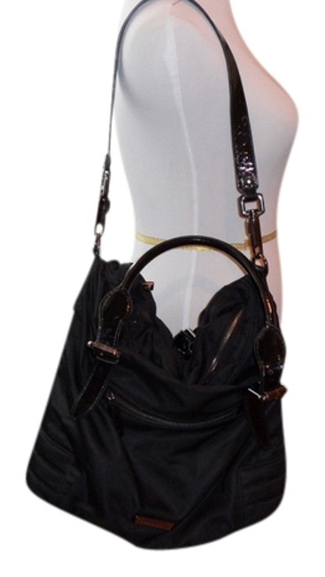 Burberry Black Nylon with Patent Leather Hobo Bag