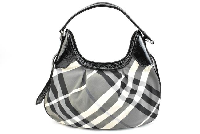 Burberry Black Patent Leather Nova Check Px Hobo Bag