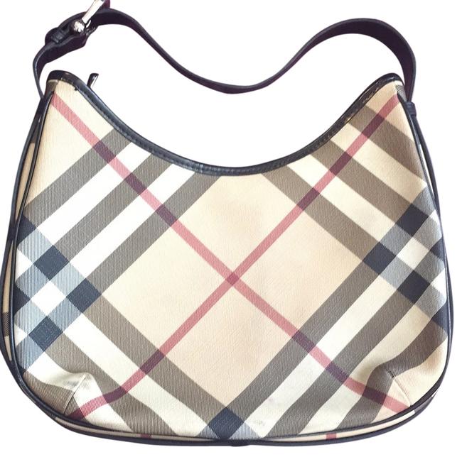 Burberry Black Red Tan White Hobo Bag
