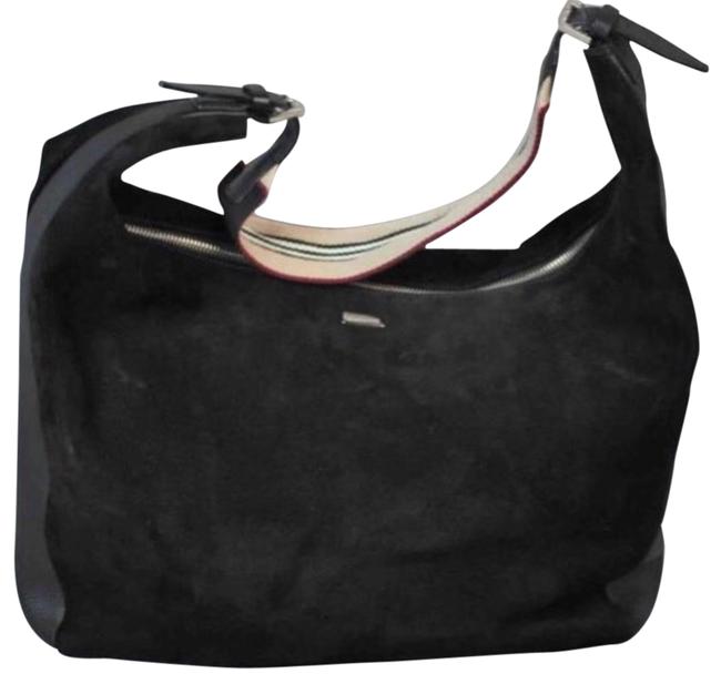 Burberry Black Suede WLeather Trim with Canvas and Leather Strap Hobo Bag