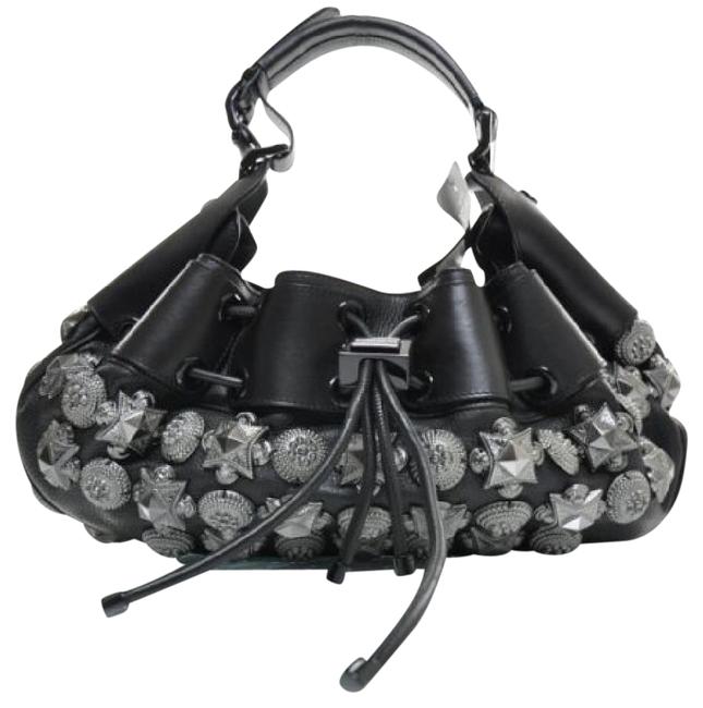 Burberry Black with Warrior Studds Leather Hobo Bag