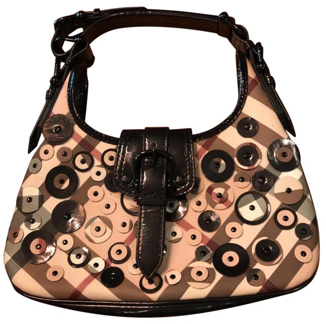 Burberry BlackBrownTanCrimson Hobo Bag