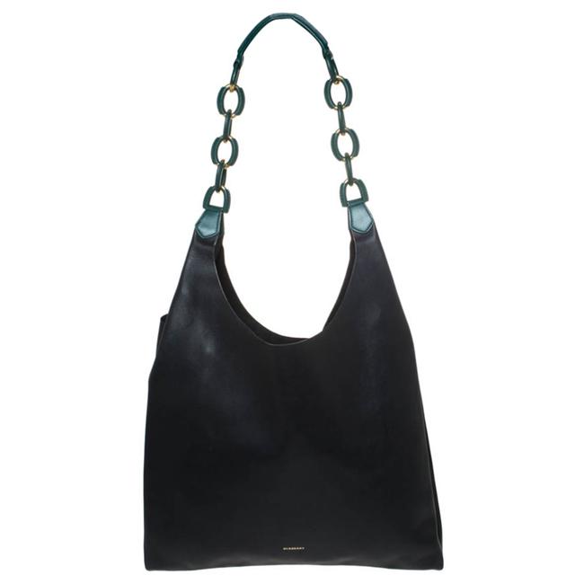Burberry BlackGreen Shopper Black Leather Hobo Bag