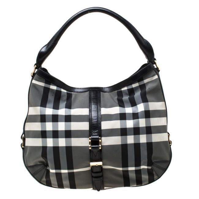 Burberry BlackWhite Black Nylon and Leather Hobo Bag