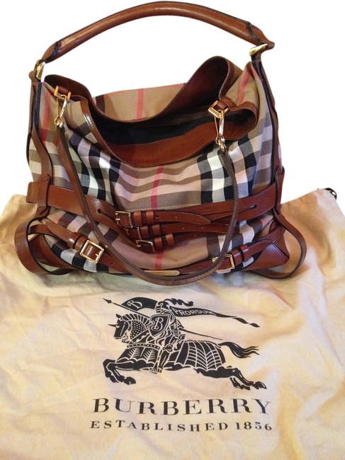 Burberry Briddle House Check Medium Gosford Dark TanBrown Canvas Hobo Bag