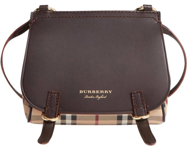 Burberry Bridle Baby Haymarket Check Dark Clove Brown Leather Cross Body Bag